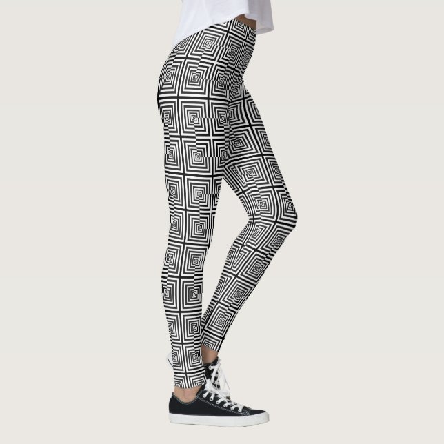 Retro Black White Squares Psychedelic Pattern Leggings (Right)