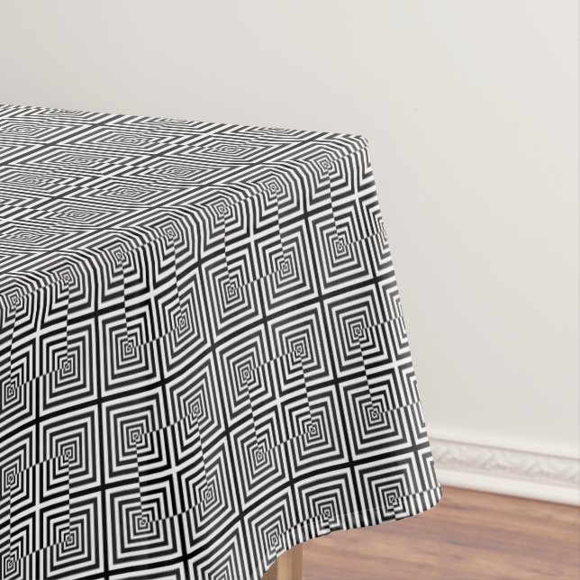 Retro Black White Squares Psychedelic Pattern Tablecloth (In Situ)