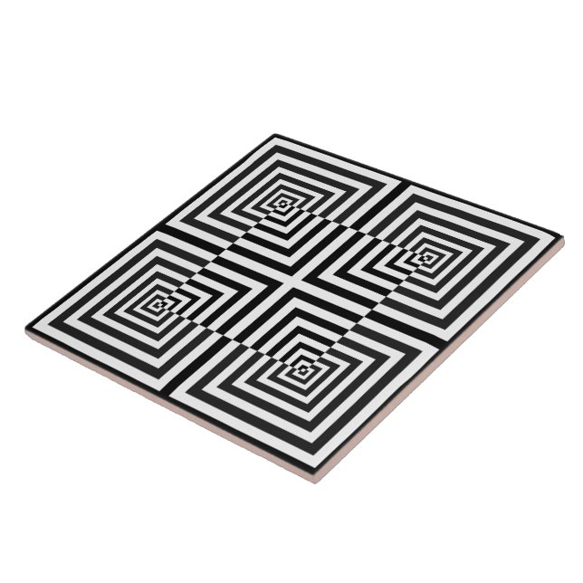 Retro Black White Squares Psychedelic Pattern Tile (Side)