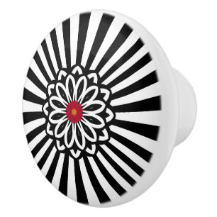 Retro Black & White Stripes Double Flower Ceramic Knob