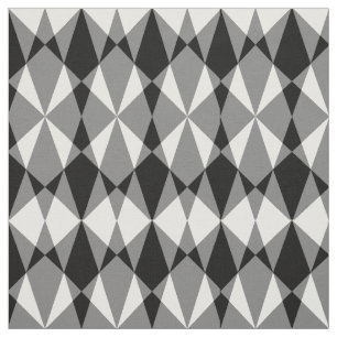 Retro Black White Triangle Diamond Squares Pattern Fabric