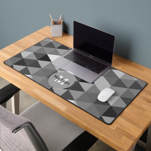 Retro black white triangles pattern Monogram Desk Mat