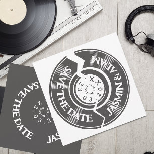 Retro Black White Vinyl Record Groovy Wedding Save The Date