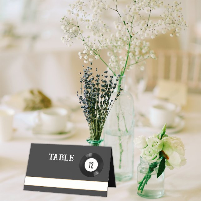 Retro Black White Vinyl Record Table Number Place Card (Creator Uploaded)