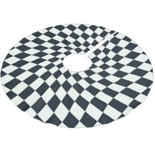 Retro Black White Warped Checks Checkered Dorm Brushed Polyester Tree Skirt