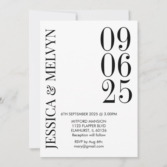 Retro Black & White Wedding Invitation (Front)