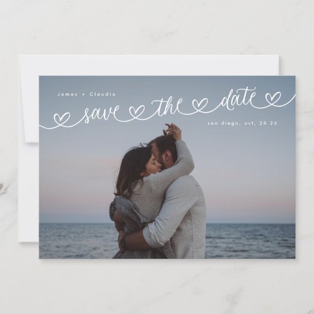 Retro Black & White Wedding Website QR Code Photo Save The Date (Front)