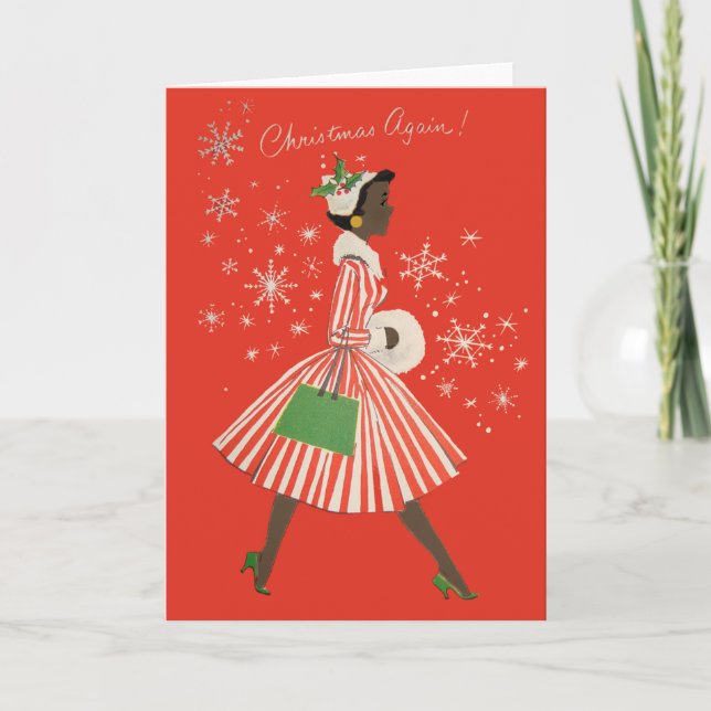 Retro Black Woman Holiday Card (Front)