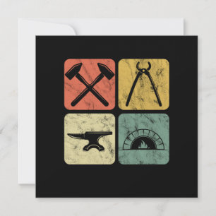Retro Blacksmith Symbols Anvil Forge Farrier Gift Invitation