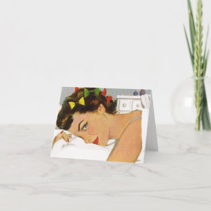 Retro Blank Card Cute Pillow Talk Gal Lady Woman