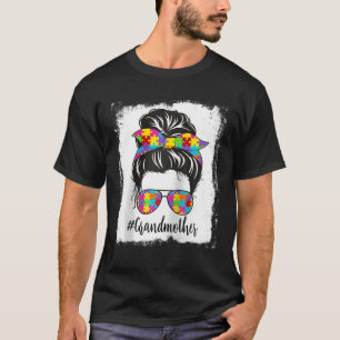 Retro Bleached Autism Grandmother Messy Bun Autism T-Shirt