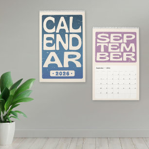 Retro Block Letter Wall Calendar, Minimalist 2026 Calendar