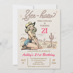 Retro Blond Cowgirl 21st Birthday Western Invitation
