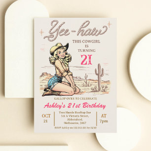 Retro Blonde Cowgirl 21st Birthday Western Invitation