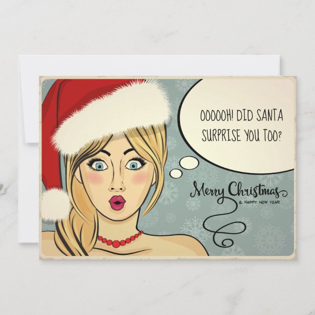 Retro Blonde in Santa Hat Humour ID558 Holiday Card (Front)