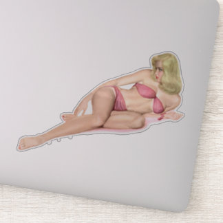 Retro Blonde Pin-up Girl in Pink Swimming Suit