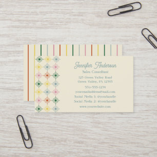 Retro Bloom Geometric Floral Print Business Card