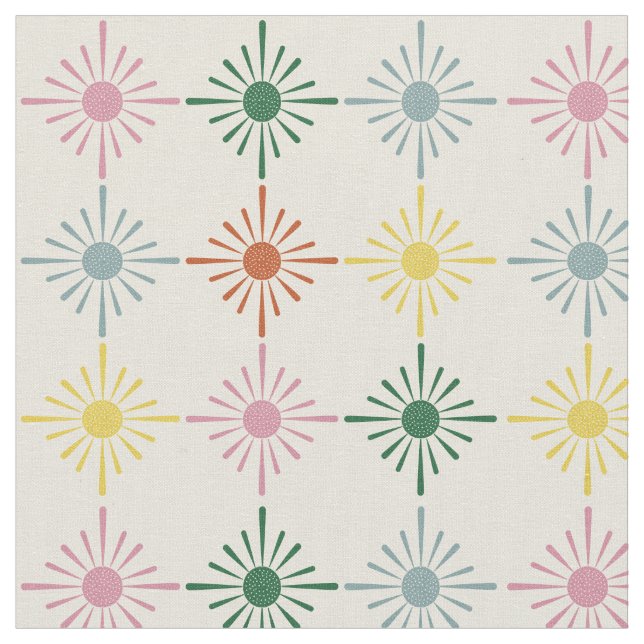 Retro Bloom Geometric Floral Print Patterned Fabric (Close Up)