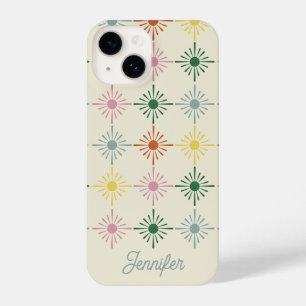 Retro Bloom Geometric Floral Print Personalised iPhone 14 Case
