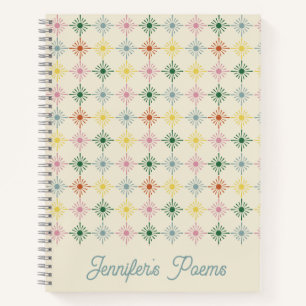 Retro Bloom Geometric Floral Print Personalised Notebook