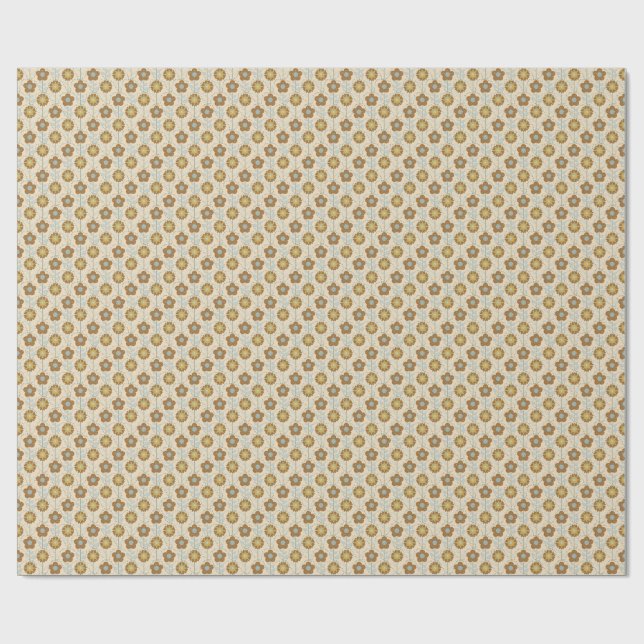 Retro Bloom Harmony Baby Blue Mustard Wrapping Paper (Flat)