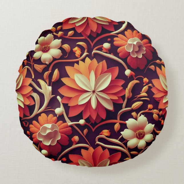 "Retro Bloom - Seamless Floral Pattern  Round Cushion (Front)