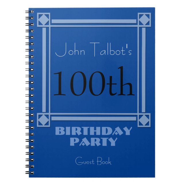 Retro Blue 100th Birthday Party Guest Book (Front)