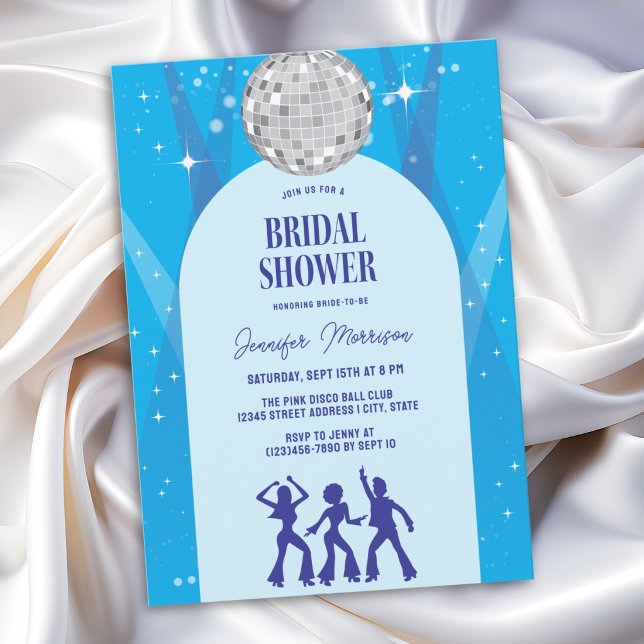 Retro Blue 70s Disco Dancing Queen Bridal Shower Invitation (Creator Uploaded)