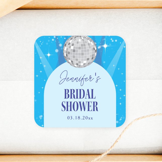 Retro Blue 70s Disco Dancing Queen Bridal Shower Square Sticker (Creator Uploaded)