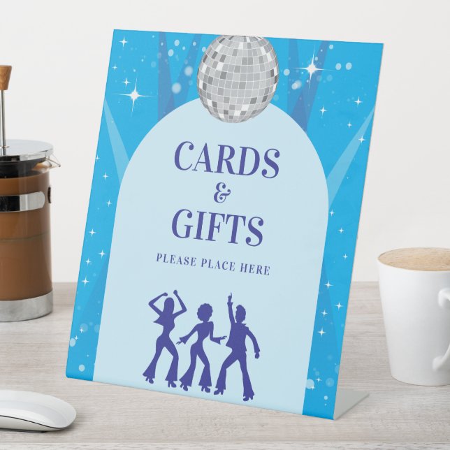 Retro Blue 70s Disco Dancing Queen Cards & Gifts Pedestal Sign (In SItu)