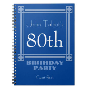 Retro Blue 80th Birthday Party Guest Book