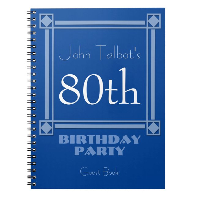 Retro Blue 80th Birthday Party Guest Book (Front)