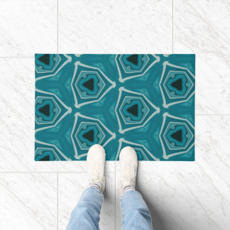 Retro Blue Abstract Modern Print    Doormat