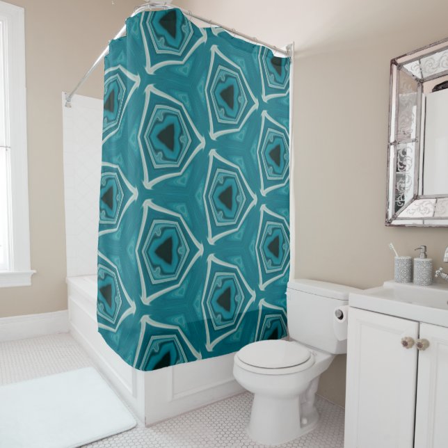 Retro Blue Abstract Modern Print    Shower Curtain (In Situ)