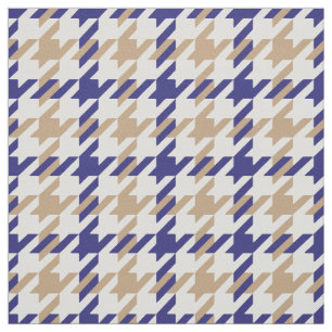 Retro blue and beige houndstooth plaid pattern fabric