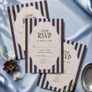 Retro Blue and Brown Wedding RSVP Card Traditional
