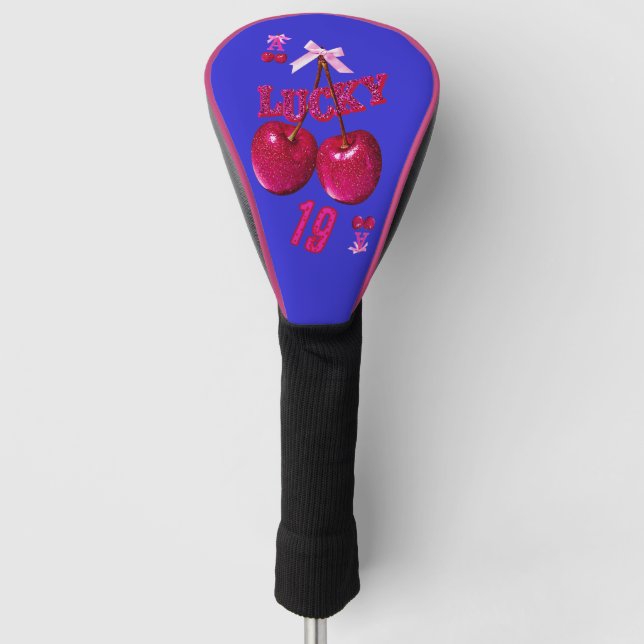 Retro Blue and Cherry Pop Bold Golf Head Cover (Front)