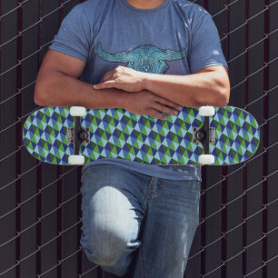 Retro Blue and Green Geometric Triangles Skateboard