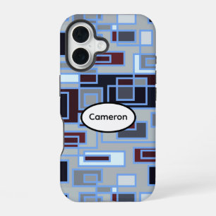 Retro Blue and Grey Rectangles iPhone 16 Case