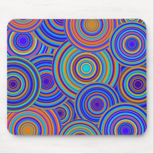 Retro Blue and Orange Circles Pattern Mouse Pad