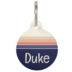 Retro Blue and Peach Striped Dog/Cat Pet Tag