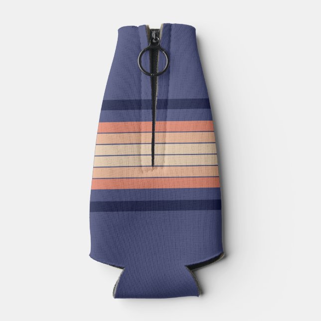 Retro Blue and Peach "Surfboard" Striped  Bottle Cooler (Back)