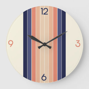 Retro Blue and Peach "Surfboard" Striped Large Clock