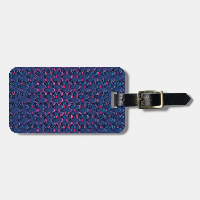 Retro blue and pink pattern luggage tag (Front Horizontal)