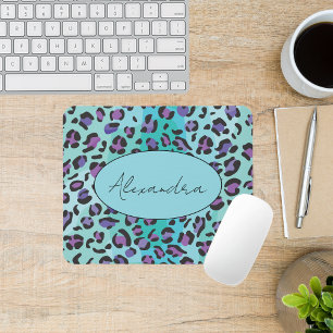 Retro Blue and Purple Leopard Print Mouse Pad