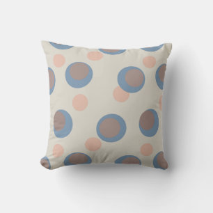 Retro Blue and Rose Dots on white Cushion