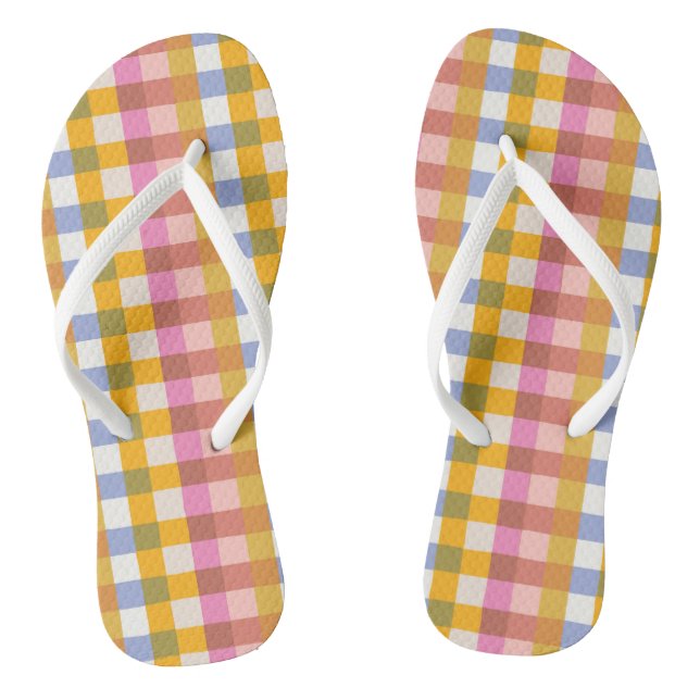 Retro blue and yellow checked jandals (Footbed)