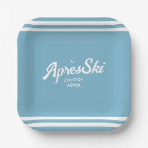 Retro Blue Apres Ski Custom Ski Resort Party Paper Plate