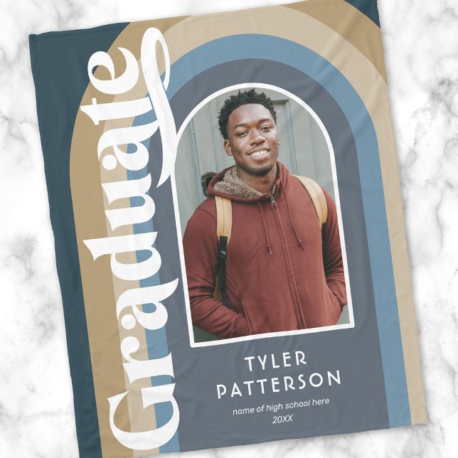 Retro Blue Arch Photo 2025 Graduation Fleece Blanket (Creator Uploaded)