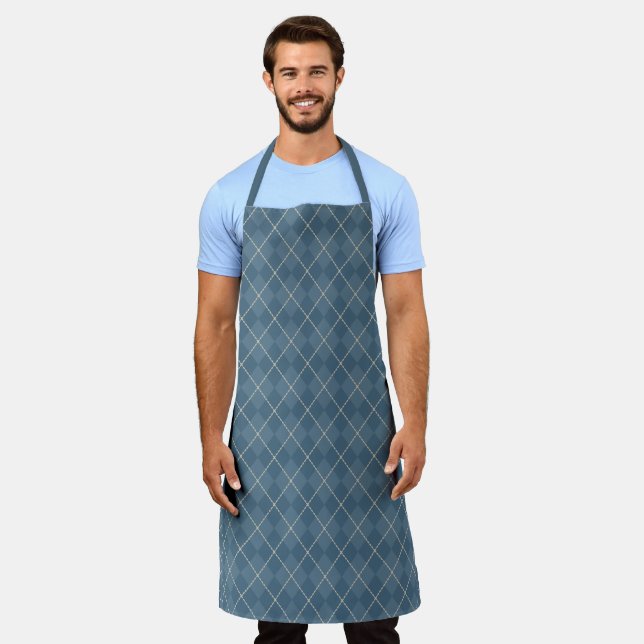 Retro Blue Argyle Apron Gift (Worn)